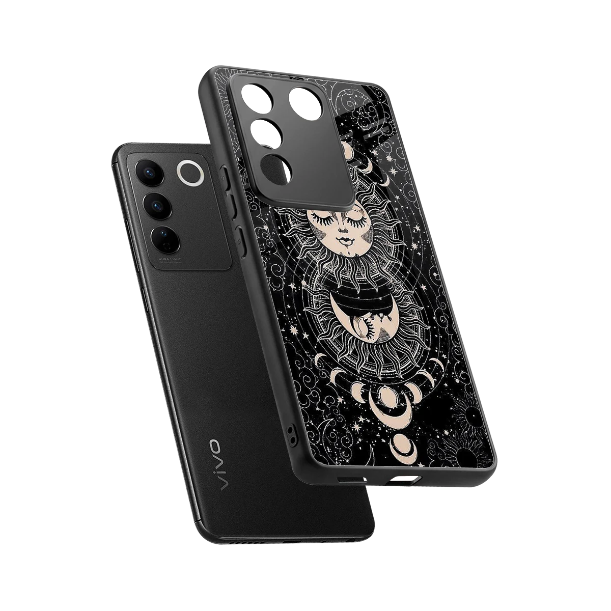 Solar Eclipse sleek vivo v27 5g cover with tempered glass back and TPU edges