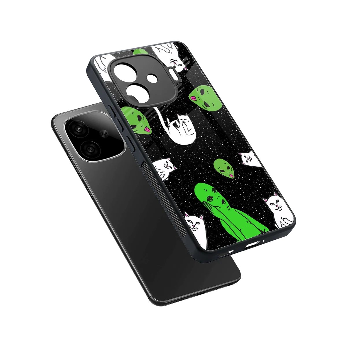Space Kitty sleek iqoo neo 10r 5g cover with tempered glass back and TPU edges