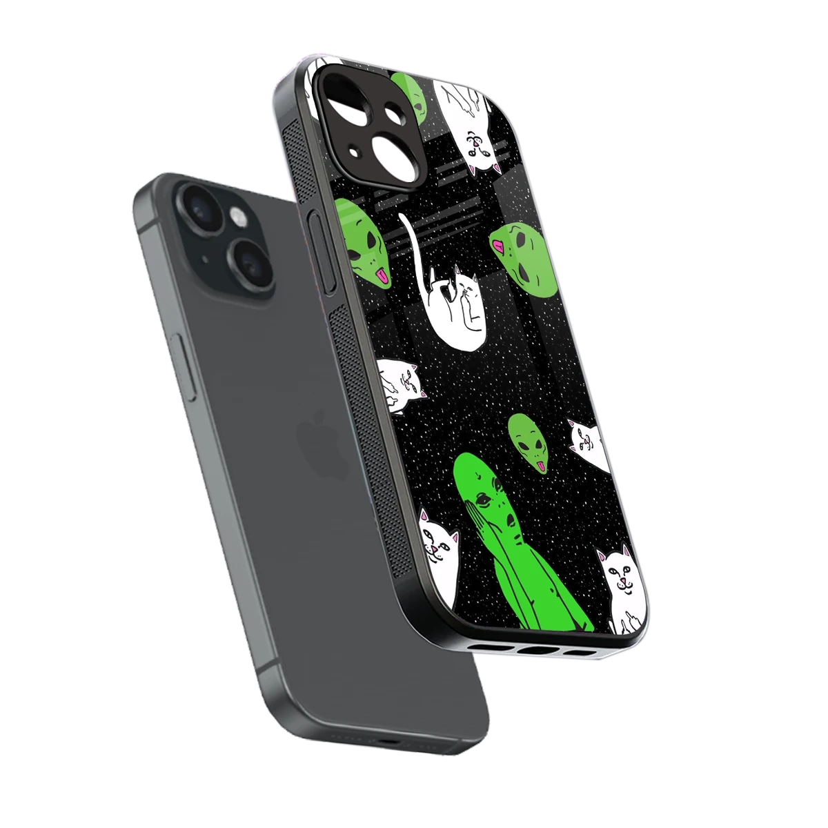 Space Kitty sleek iphone 13 cover with tempered glass back and TPU edges