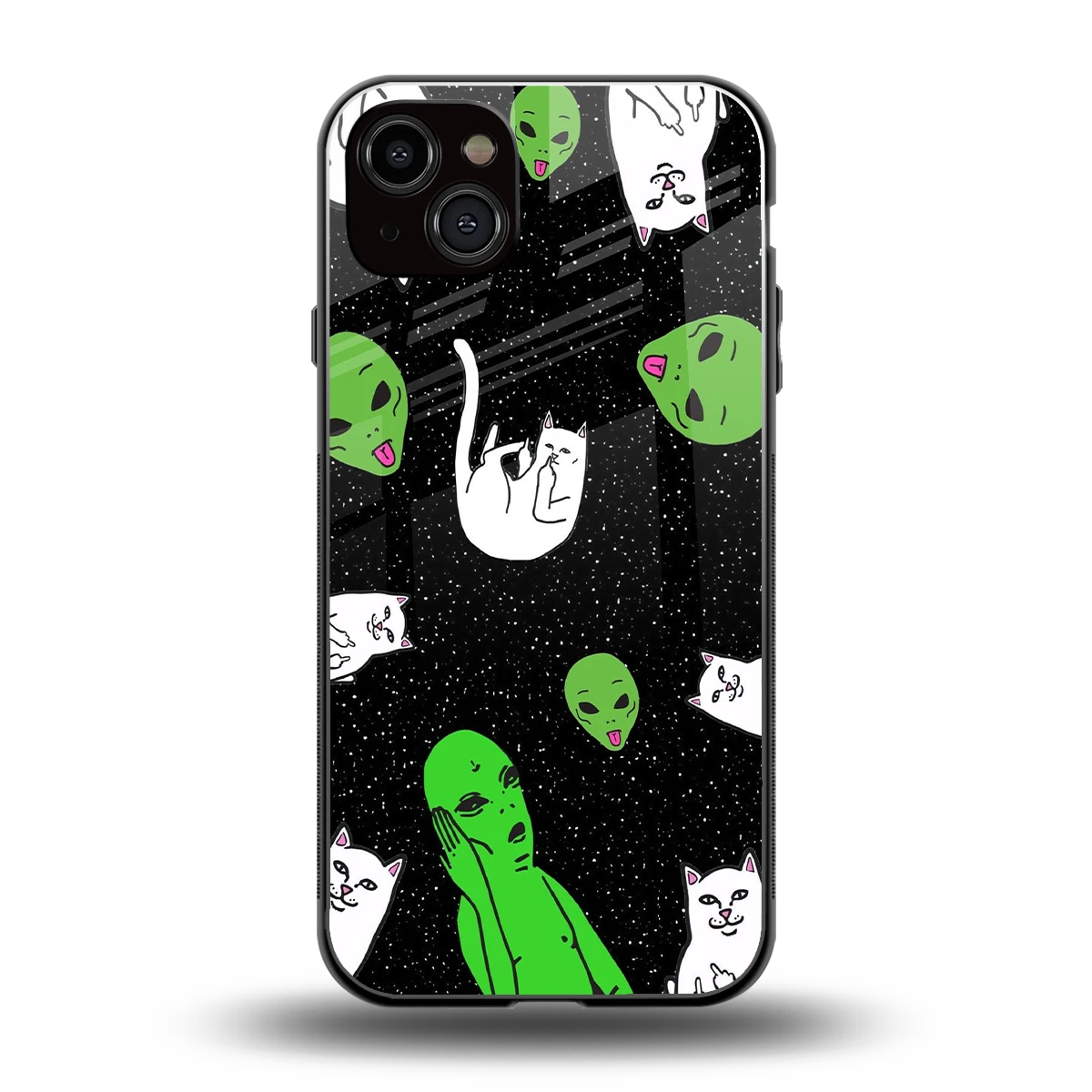 Space Kitty back phone cover | glass case for iphone 14 plus