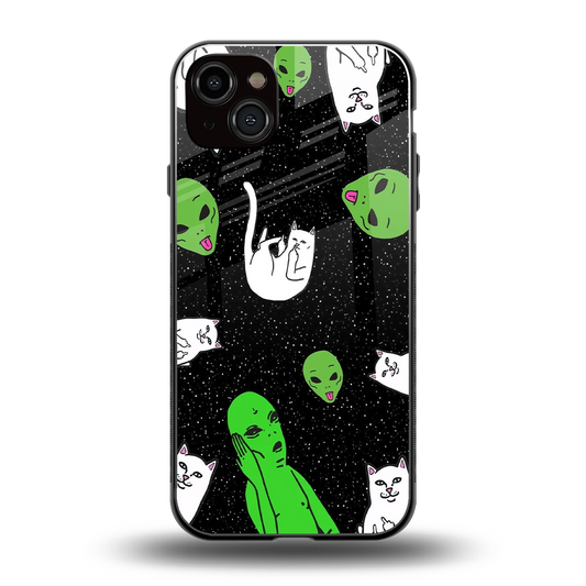 Space Kitty back phone cover | glass case for iphone 14 plus
