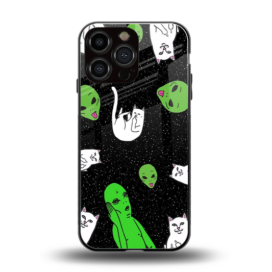 Space Kitty back phone cover | glass case for iphone 15 pro max