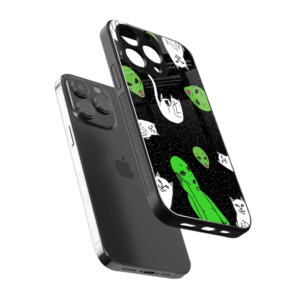 Space Kitty sleek iphone 15 pro max cover with tempered glass back and TPU edges