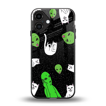 Space Kitty back phone cover | glass case for iphone 16 plus