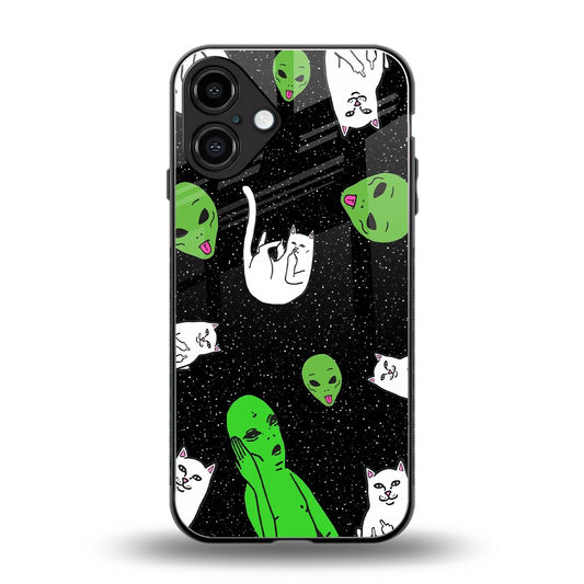 Space Kitty back phone cover | glass case for iphone 16 plus