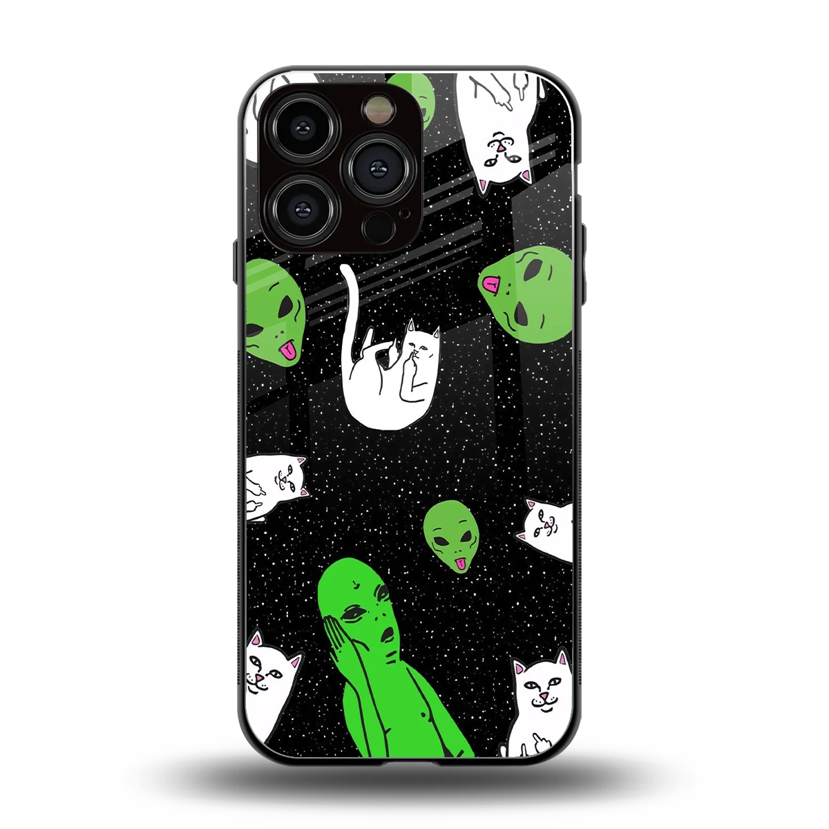 Space Kitty back phone cover | glass case for iphone 16 pro max