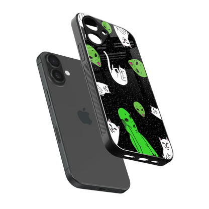 Space Kitty sleek iPhone 16 cover with tempered glass back and TPU edges