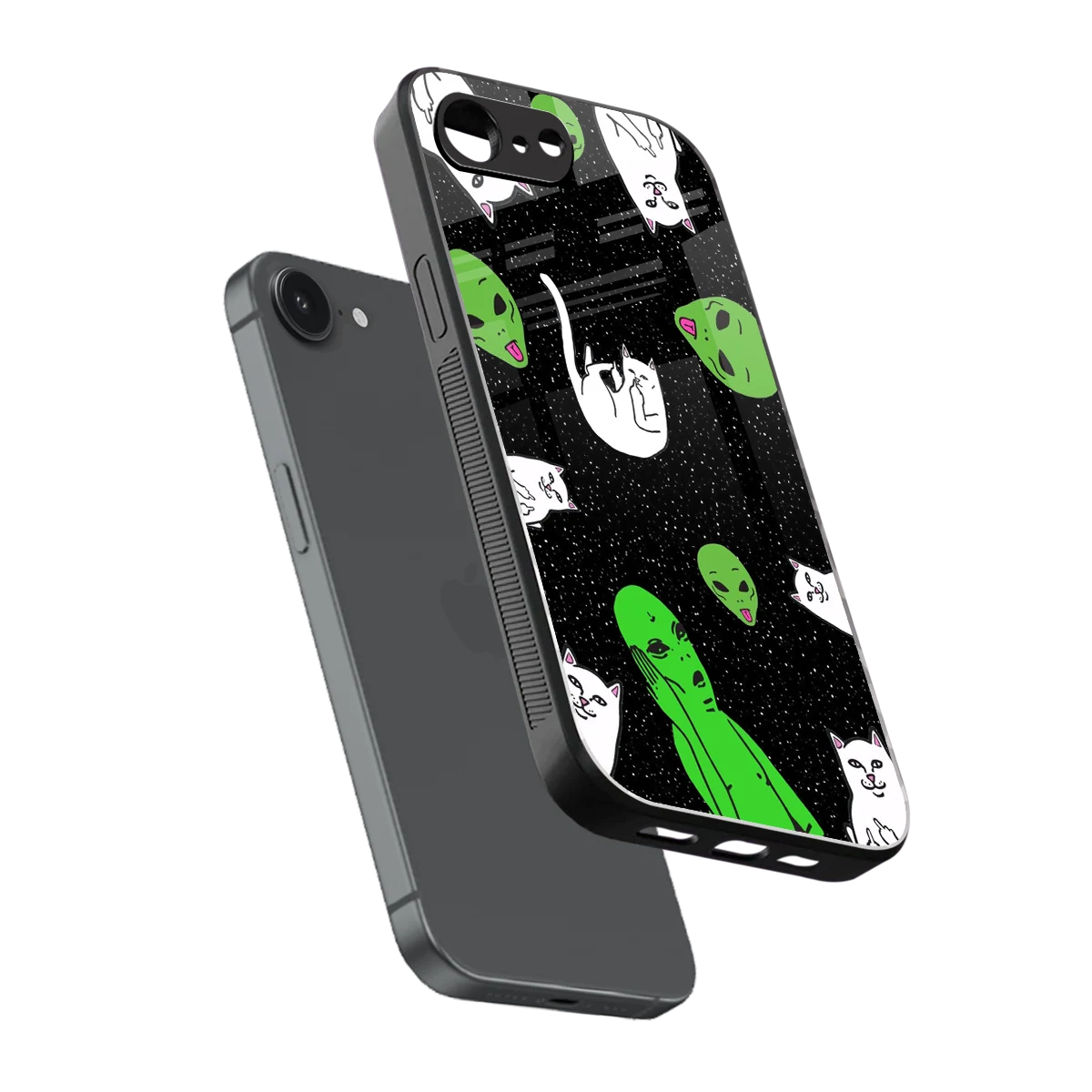 Space Kitty sleek iphone 17e cover with tempered glass back and TPU edges