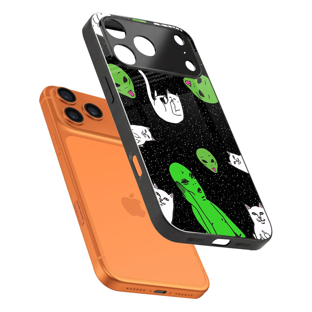 Space Kitty sleek iphone 17 pro cover with tempered glass back and TPU edges
