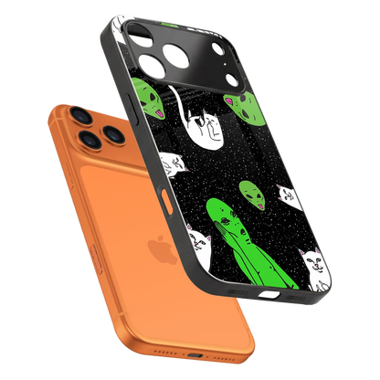 Space Kitty sleek iphone 17 pro cover with tempered glass back and TPU edges