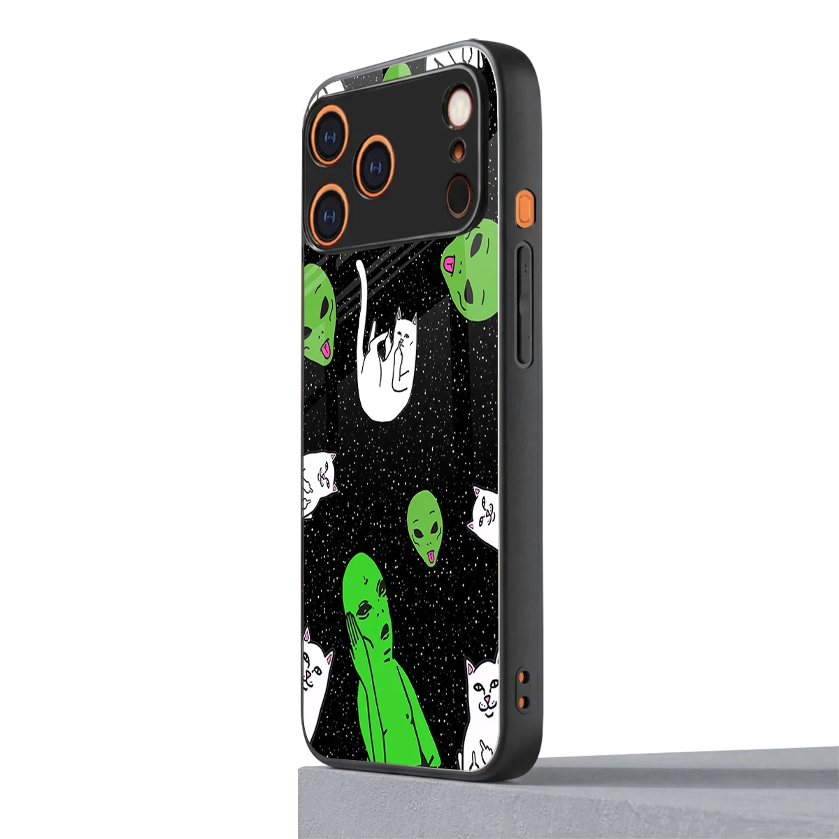 Space Kitty iphone 17 pro mobile cover | shockproof glass phone case