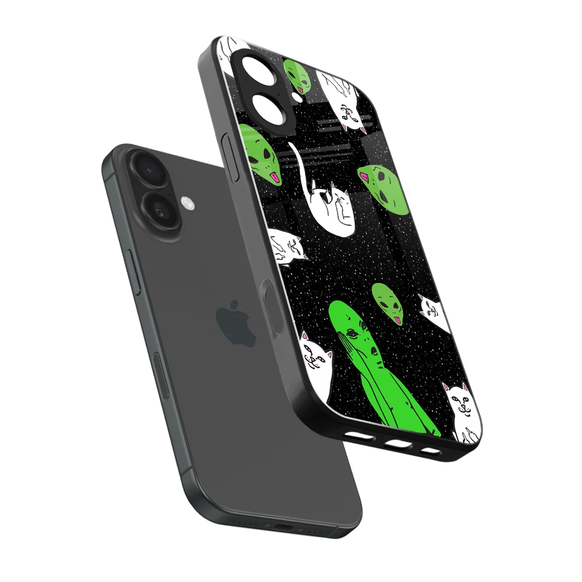 Space Kitty sleek iphone 17 cover with tempered glass back and TPU edges
