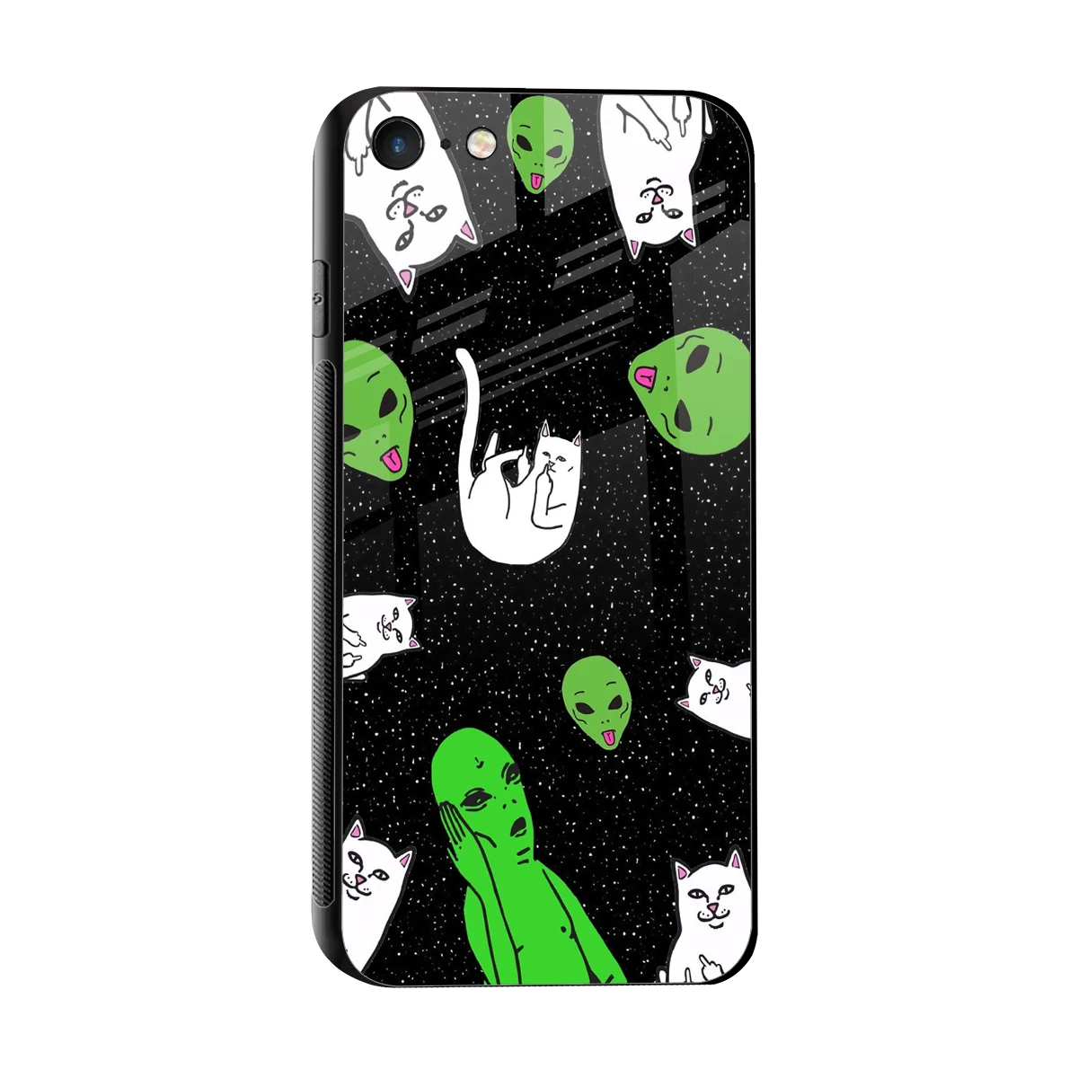 Space Kitty sleek iphone 7 cover with tempered glass back and TPU edges