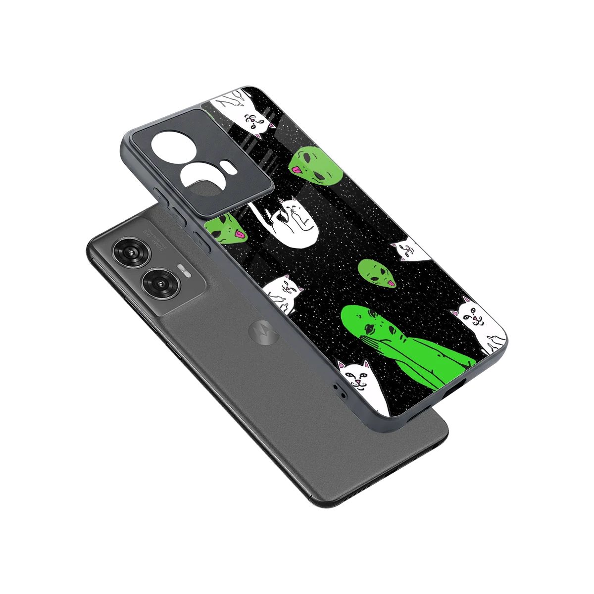 Space Kitty sleek motorola edge 50 fusion cover with tempered glass back and TPU edges
