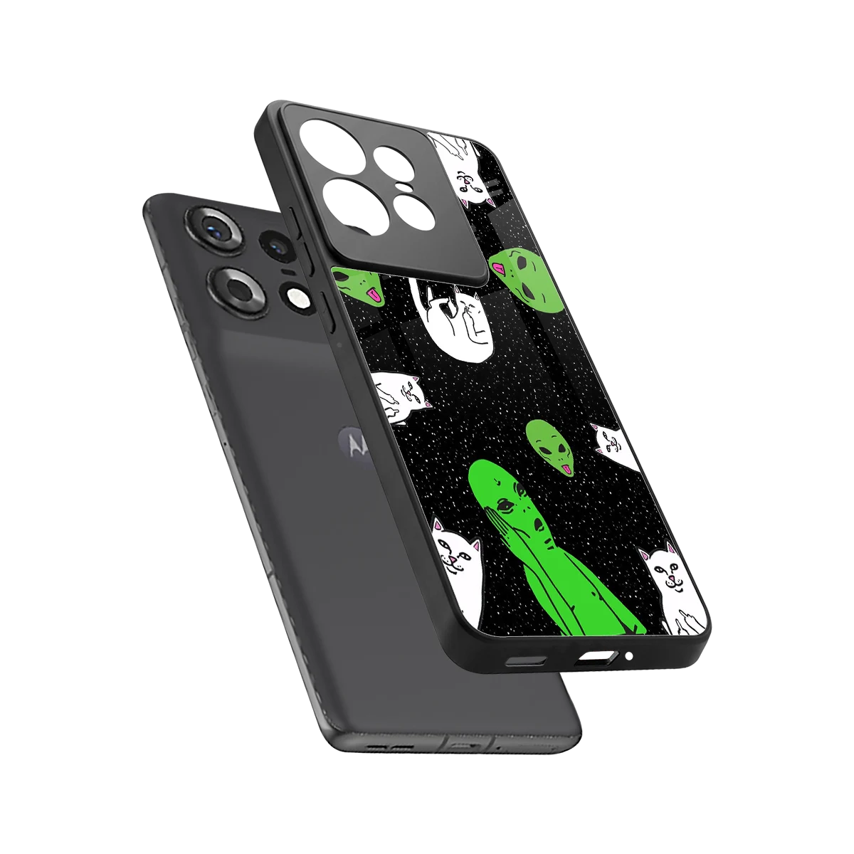 Space Kitty sleek motorola edge 50 pro cover with tempered glass back and TPU edges