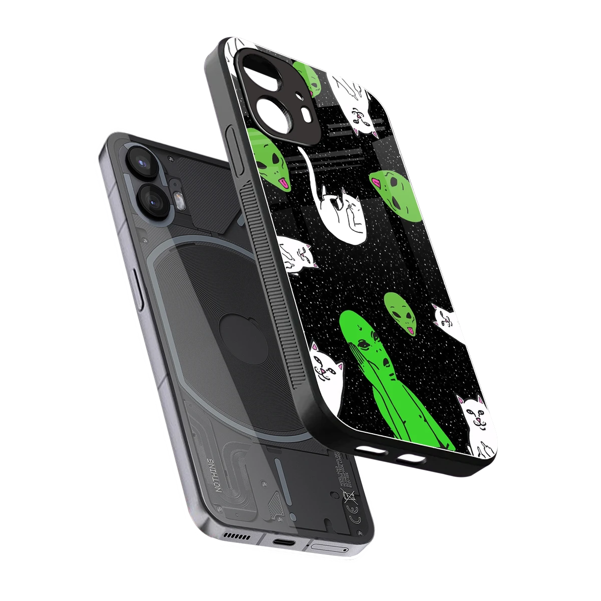 Space Kitty sleek nothing phone 2 cover with tempered glass back and TPU edges