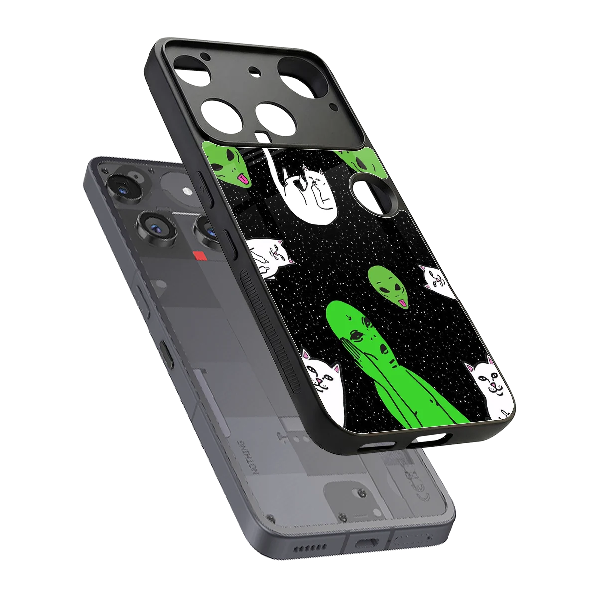 Space Kitty sleek nothing phone 3 cover with tempered glass back and TPU edges