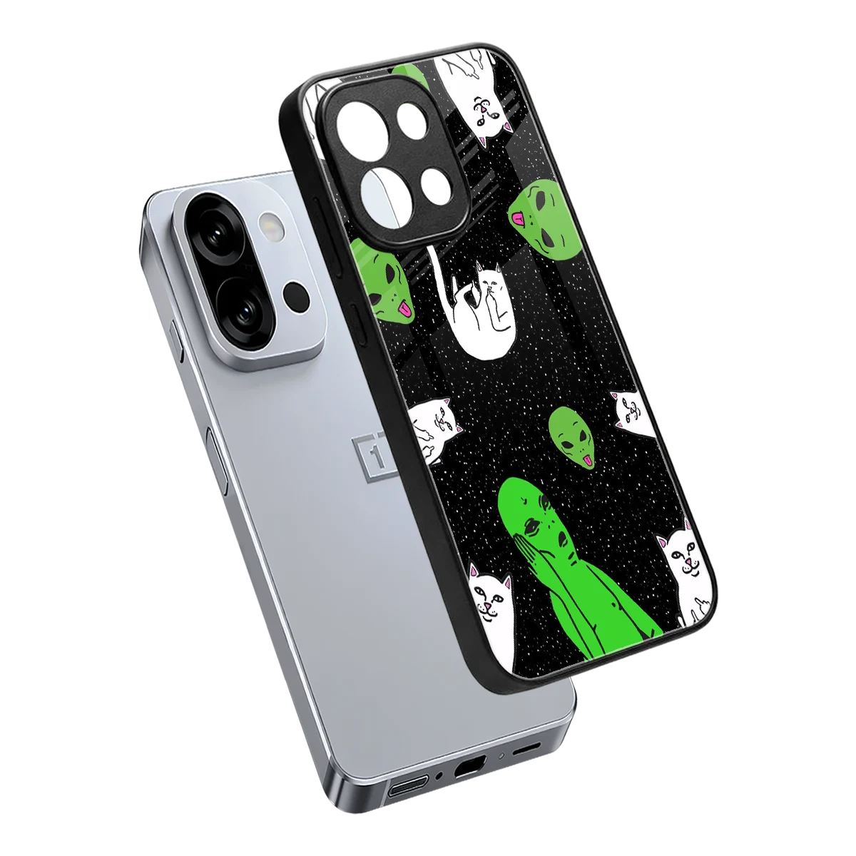 Space Kitty sleek oneplus 13s cover with tempered glass back and TPU edges