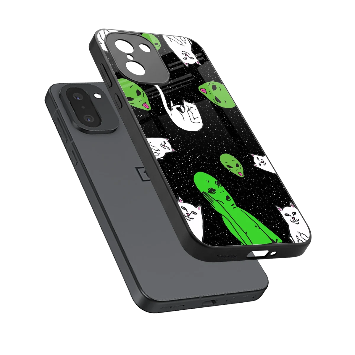 Space Kitty sleek oneplus 15r cover with tempered glass back and TPU edges