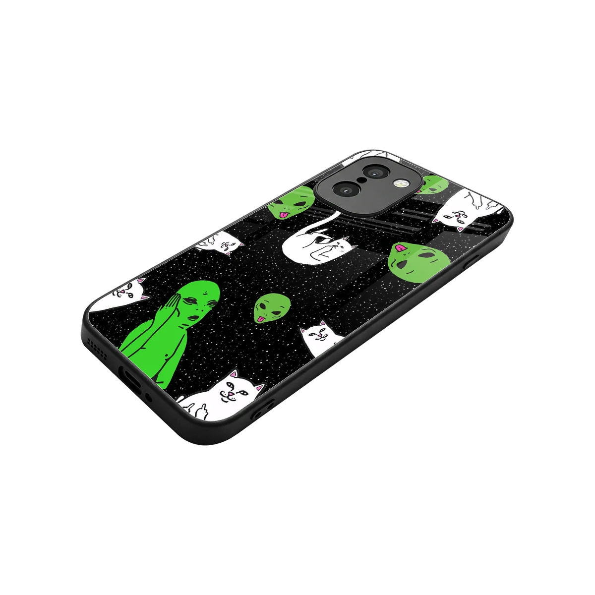 Space Kitty stylish phone case for oneplus 15r | glossy glass and slim fit