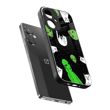 Space Kitty sleek oneplus nord ce 3 cover with tempered glass back and TPU edges