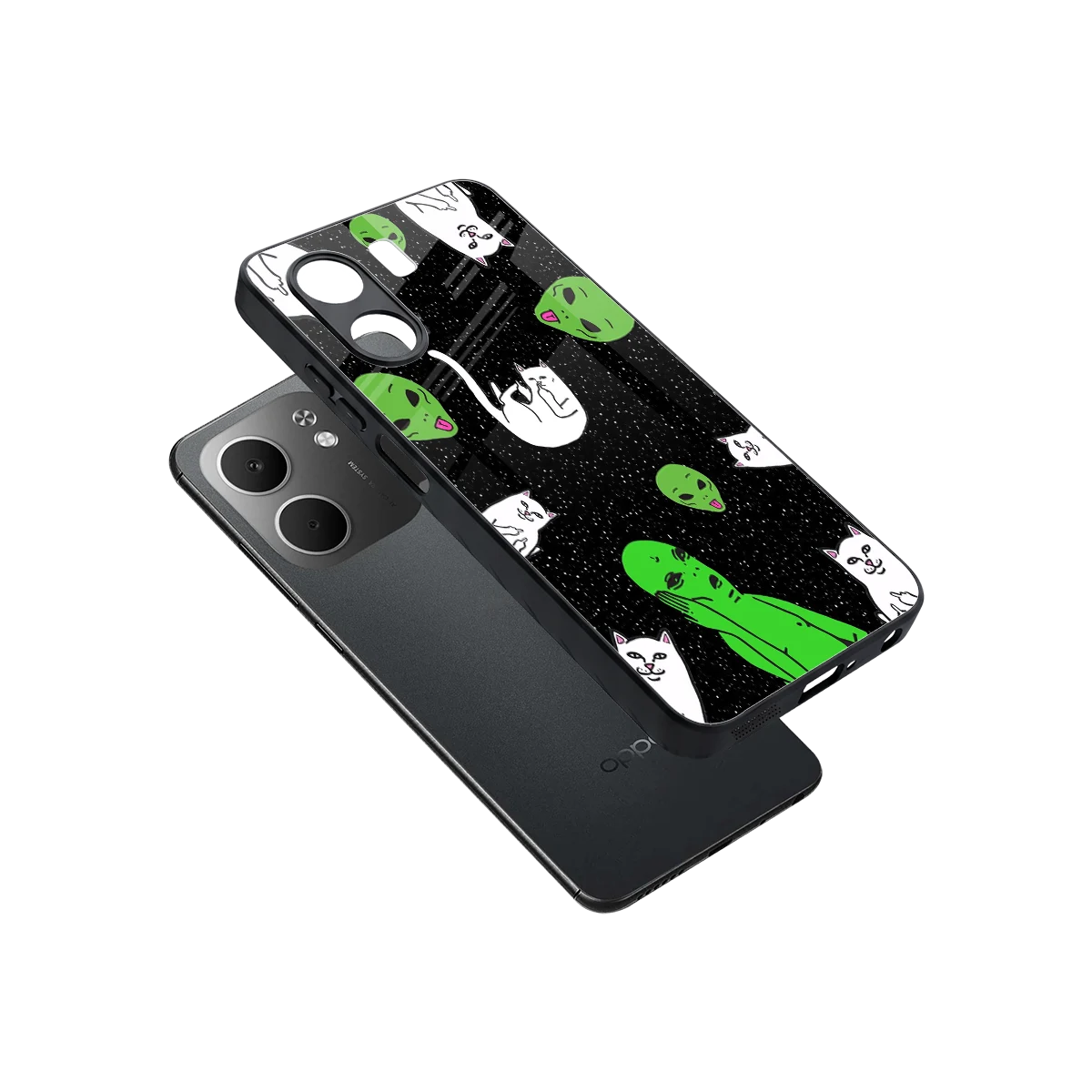 Space Kitty sleek oppo a5x 5g cover with tempered glass back and TPU edges