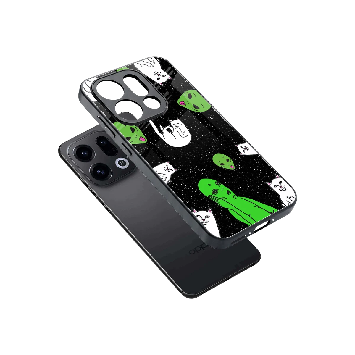 Space Kitty sleek oppo find x9 cover with tempered glass back and TPU edges