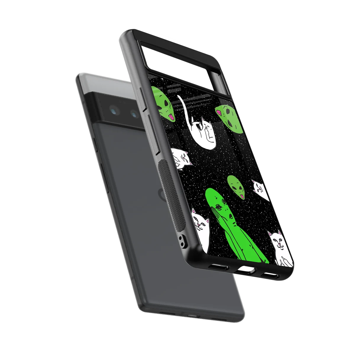 Space Kitty sleek google pixel 6 pro cover with tempered glass back and TPU edges