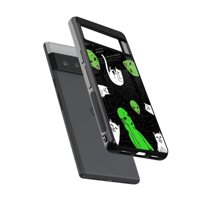 Space Kitty sleek google pixel 6 pro cover with tempered glass back and TPU edges