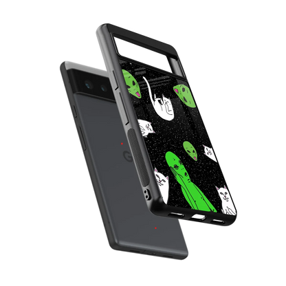 Space Kitty sleek google pixel 6 cover with tempered glass back and TPU edges