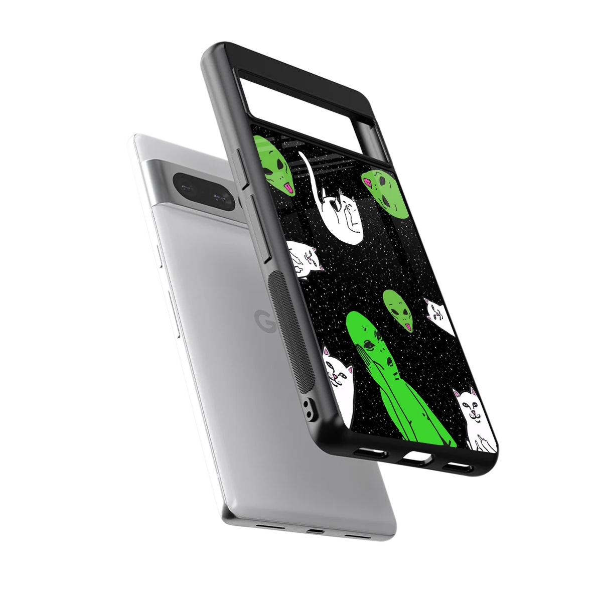 Space Kitty sleek google pixel 7 pro cover with tempered glass back and TPU edges