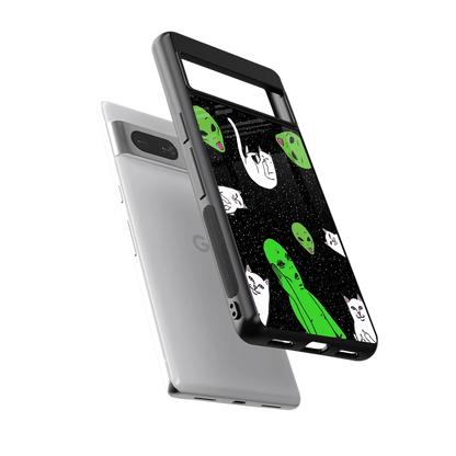 Space Kitty sleek google pixel 7 cover with tempered glass back and TPU edges