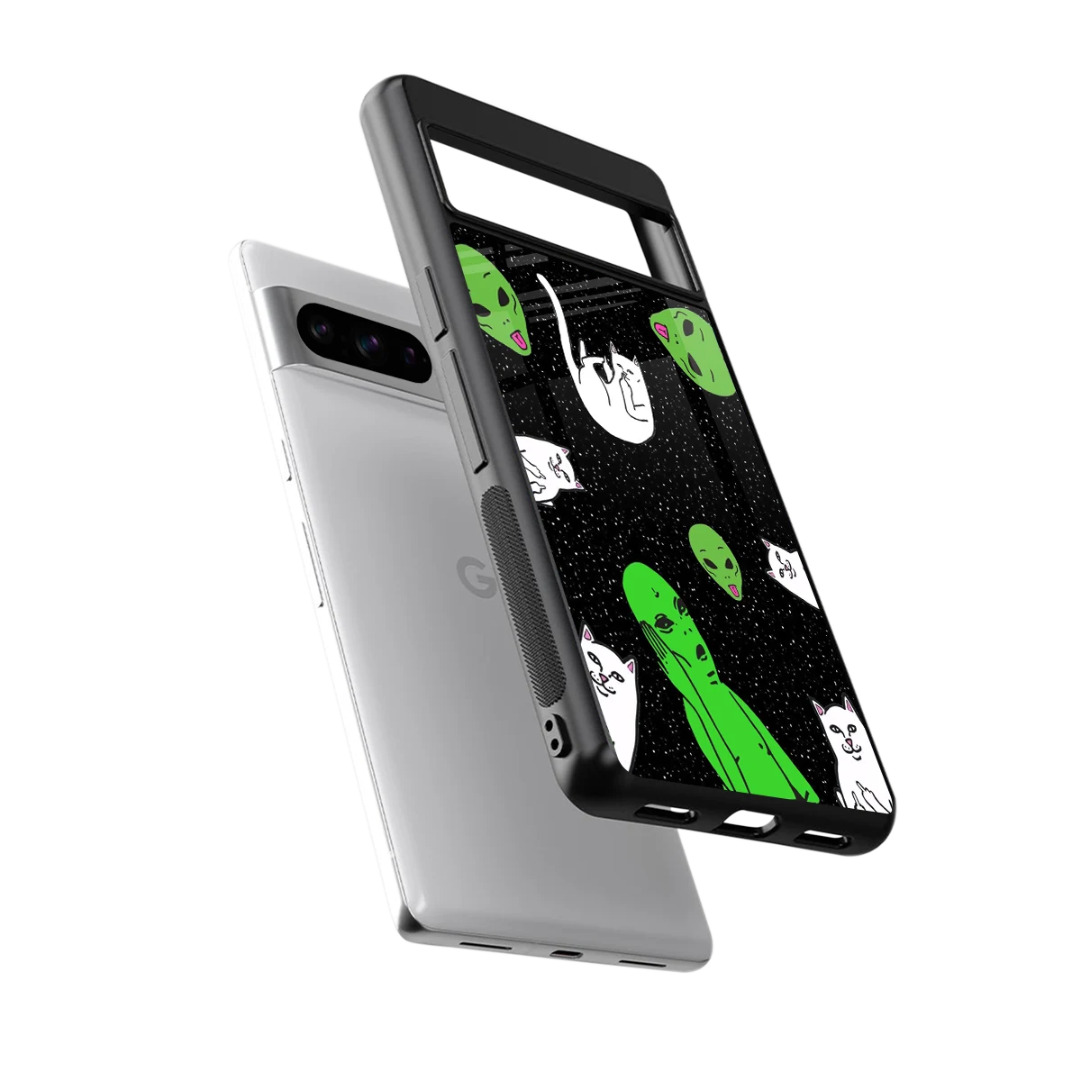 Space Kitty sleek google pixel 8 pro cover with tempered glass back and TPU edges