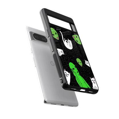 Space Kitty sleek google pixel 8 cover with tempered glass back and TPU edges