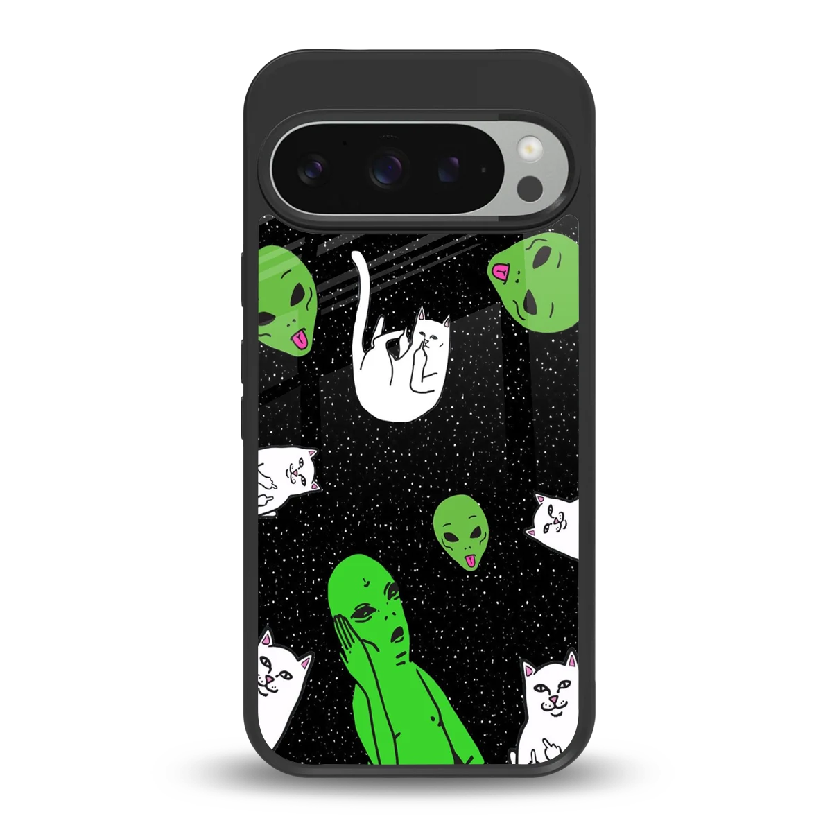 Space Kitty back phone cover | glass case for google pixel 9 pro xl
