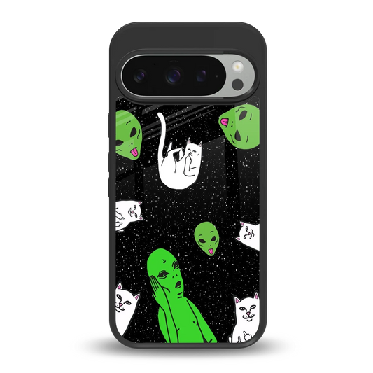 Space Kitty back phone cover | glass case for google pixel 9 pro xl