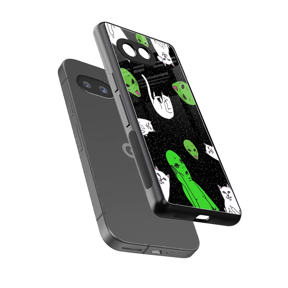 Space Kitty sleek google pixel 10a cover with tempered glass back and TPU edges