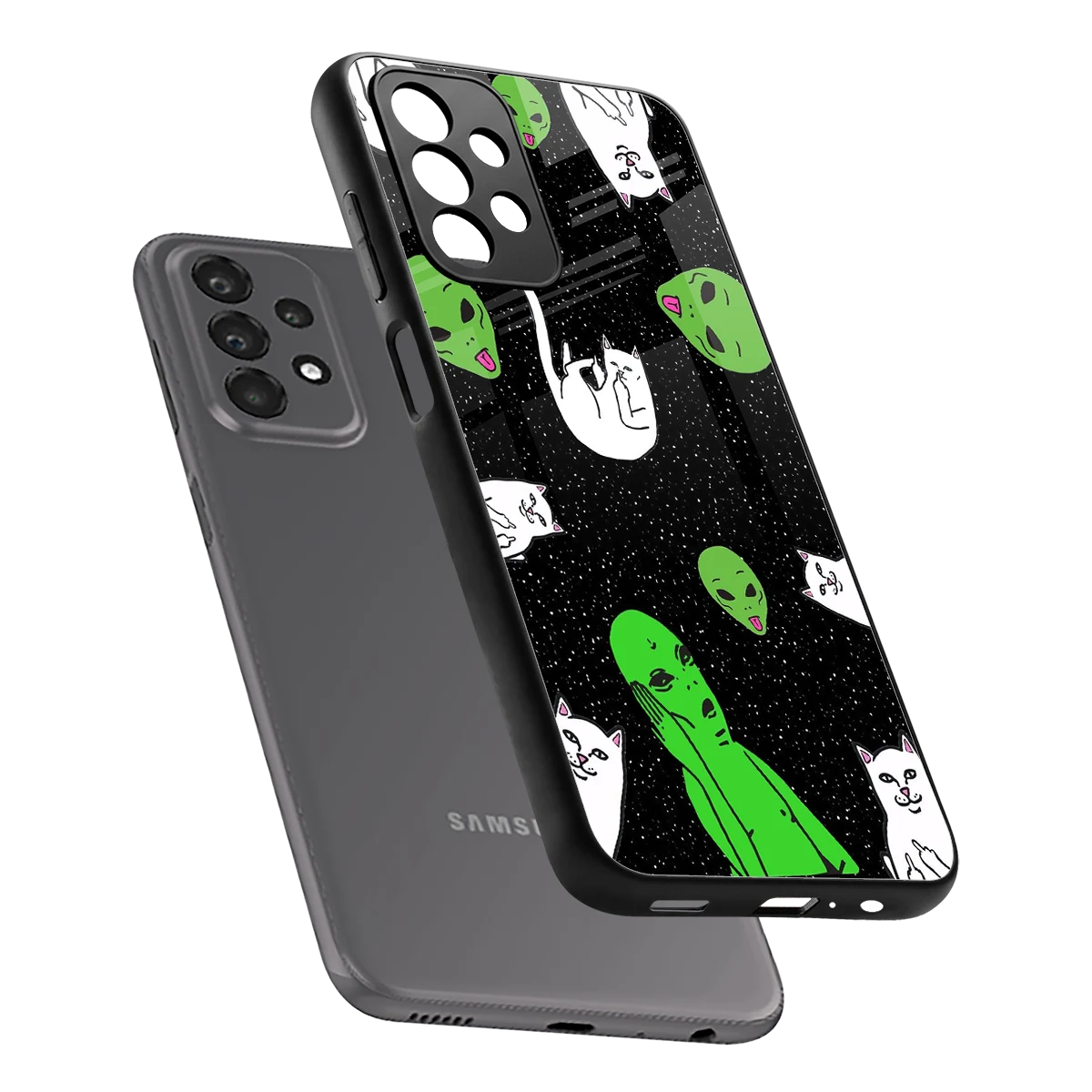 Space Kitty sleek samsung galaxy a23 cover with tempered glass back and TPU edges
