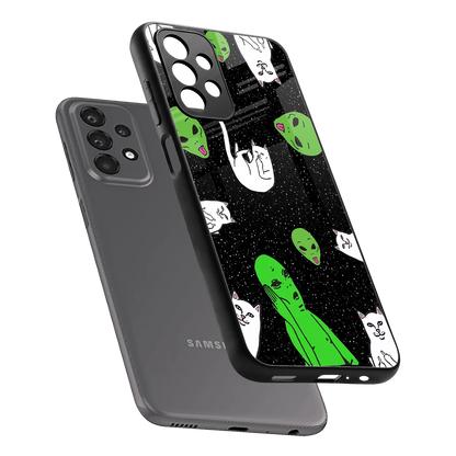 Space Kitty sleek samsung galaxy a23 cover with tempered glass back and TPU edges