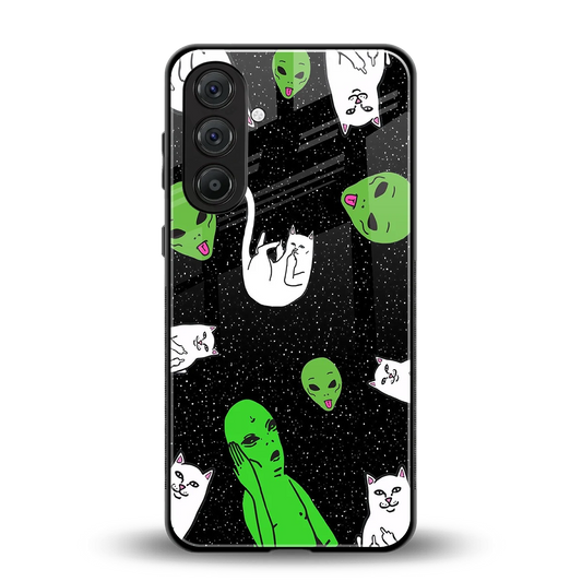 Space Kitty back phone cover | glass case for samsung galaxy m35 5g