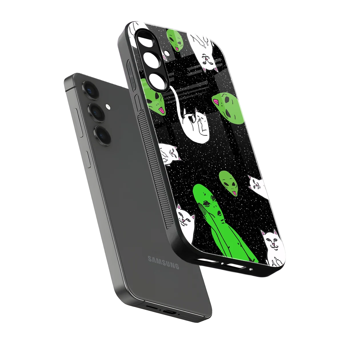 Space Kitty sleek samsung galaxy m35 5g cover with tempered glass back and TPU edges