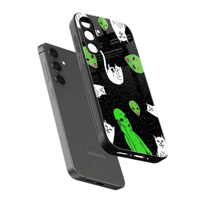 Space Kitty sleek samsung galaxy m35 5g cover with tempered glass back and TPU edges