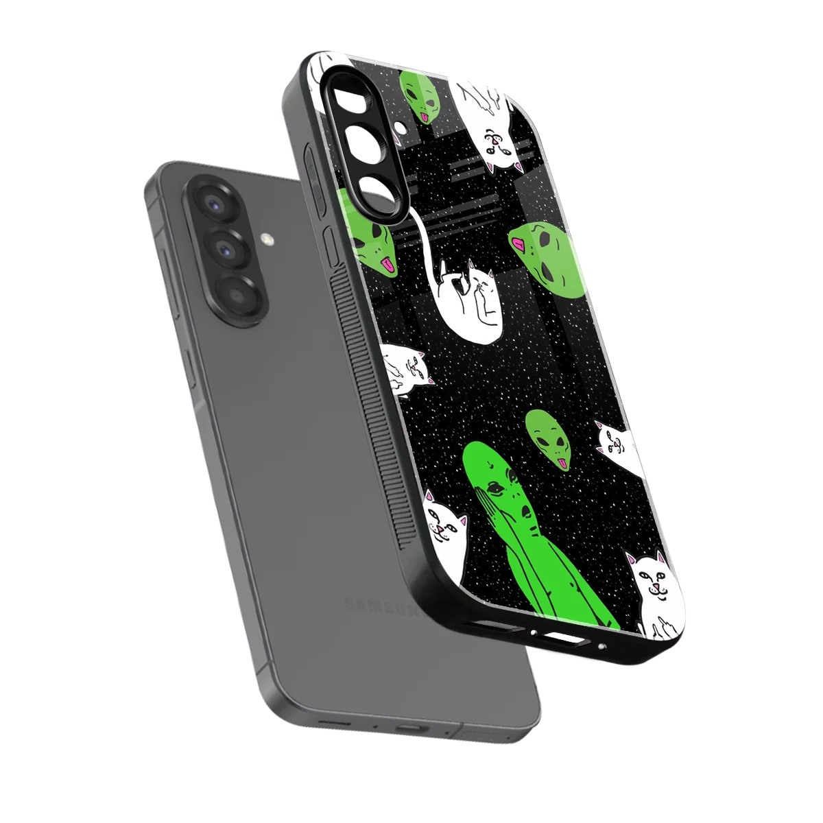 Space Kitty sleek samsung galaxy a36 5g cover with tempered glass back and TPU edges