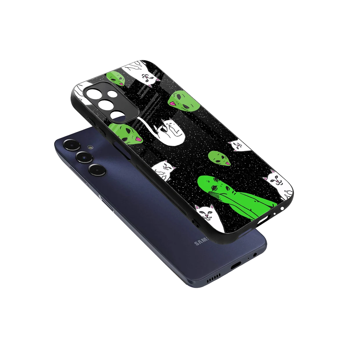 Space Kitty sleek samsung galaxy m14 5g cover with tempered glass back and TPU edges