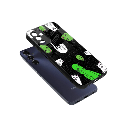 Space Kitty sleek samsung galaxy m14 5g cover with tempered glass back and TPU edges