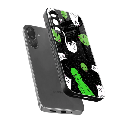 Space Kitty sleek samsung galaxy m56 5g cover with tempered glass back and TPU edges