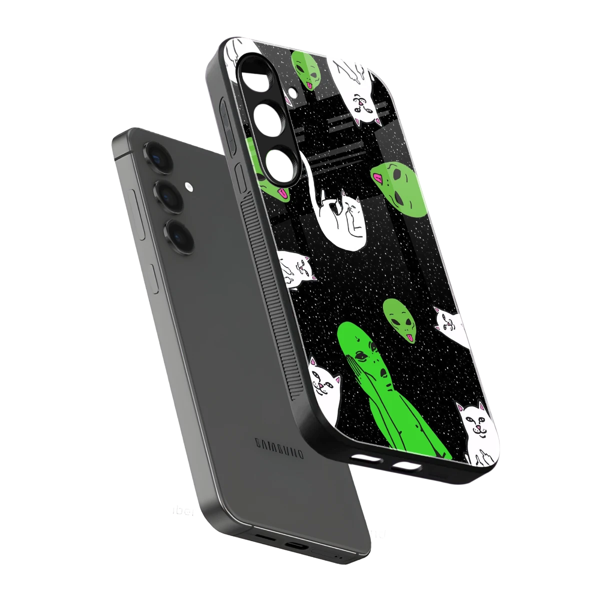 Space Kitty sleek samsung galaxy s24 cover with tempered glass back and TPU edges