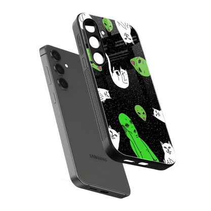 Space Kitty sleek samsung galaxy s24 cover with tempered glass back and TPU edges