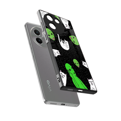 Space Kitty sleek vivo v30e cover with tempered glass back and TPU edges
