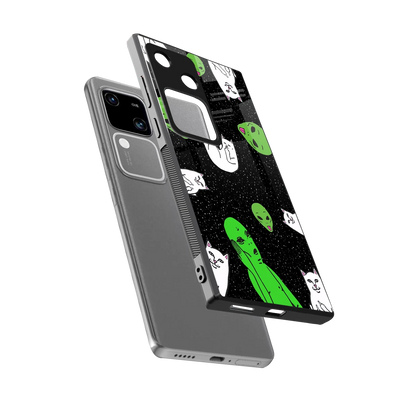 Space Kitty sleek vivo v30 cover with tempered glass back and TPU edges
